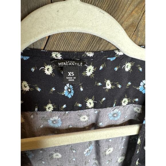 J. Crew Mercantile Wrap Dress XS Black Blue Floral Rayon Calf Length - Picture 3 of 5